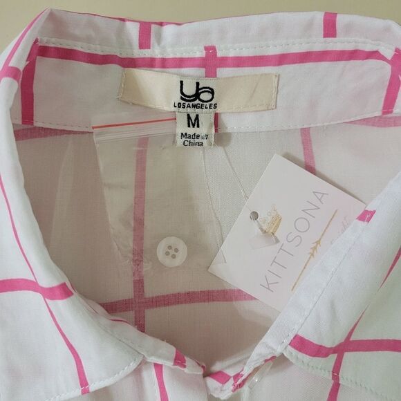 Ya Los Angeles Women's Long Sleeve Pink and White Button-Down Shirt - Picture 2 of 12